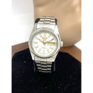 Seiko 5 Women's Watch 4206-0332 Automatic White Dial Day Date Vintage Steel 24mm